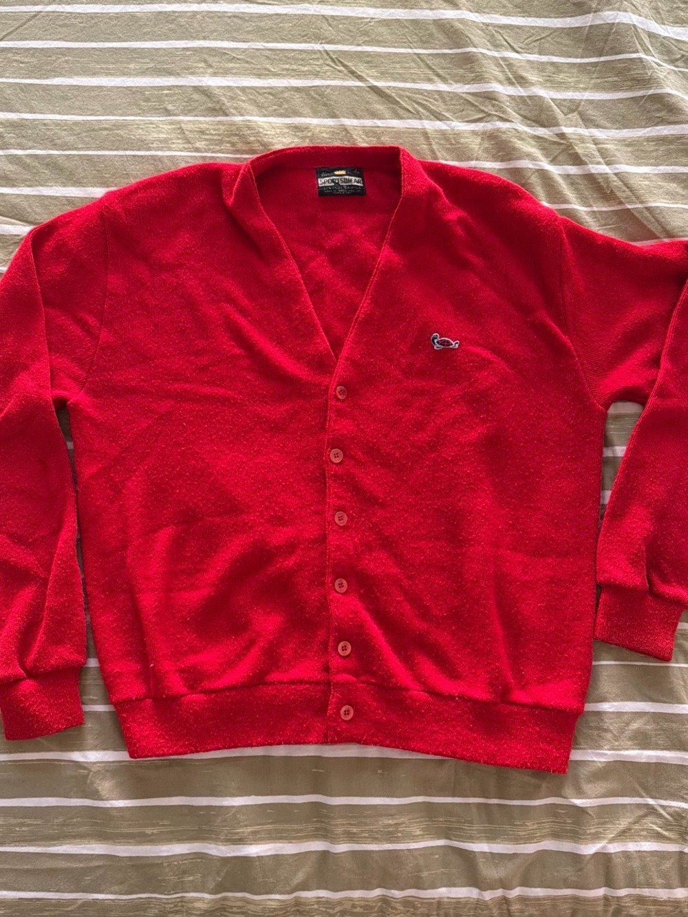 Men's Red V-Neck Button Cardigan Sweater